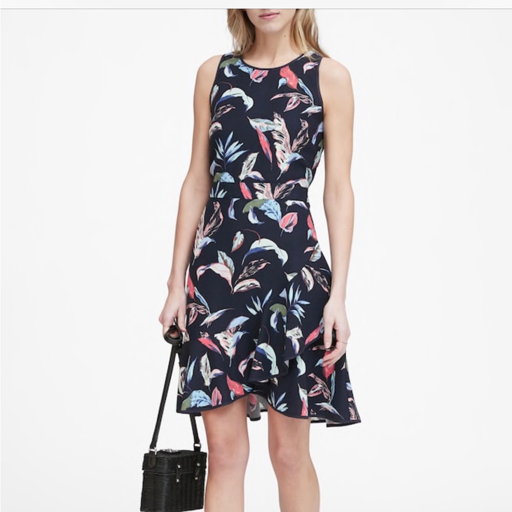 Navy Blue Floral Banana Republic Dress 8P